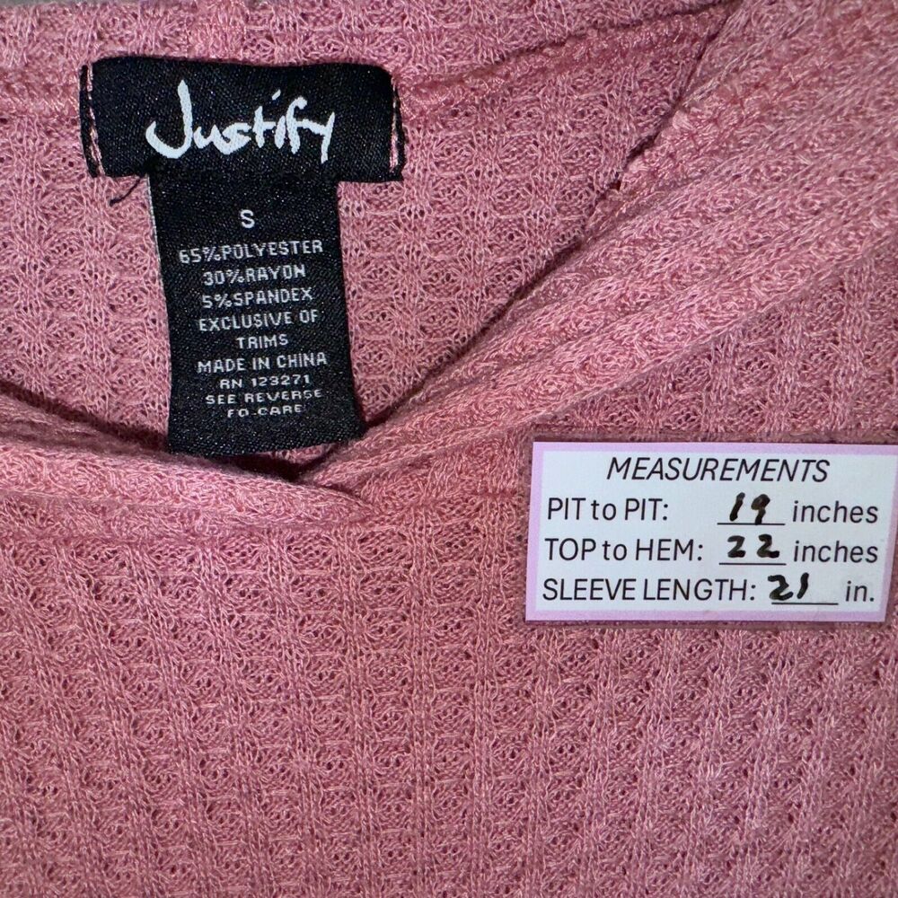 Justify Hoodie Sz S Pink Waffle Knit Dropped Shoulder Long Sleeve Elastic waist - Picture 4 of 5